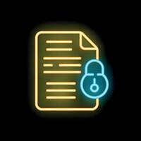 Neon icon of document being secured with lock vector
