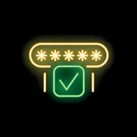 Neon green check mark under password field confirming successful login vector