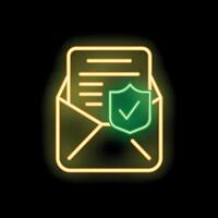 Glowing neon icon representing the concept of secure mail and document protection vector