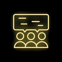 Neon icon of three people having a conversation with speech bubble vector