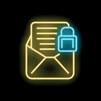 Neon icon of locked confidential mail envelope representing email security vector
