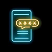 Neon smartphone showing password protection with asterisks vector