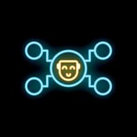 Neon chatbot icon showing artificial intelligence communicating through network vector