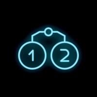 Blue neon sign showing numbers one and two on black background vector