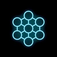 Neon blue connected circles forming a hexagon on a black background vector