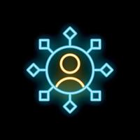 Neon icon of a person with network connections representing social media influence vector