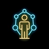 Neon icon of a person standing inside a network of connections vector