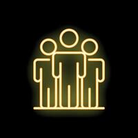 Neon icon of three people standing together representing teamwork vector