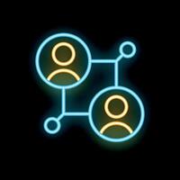 Neon icons of people network representing social connection and teamwork vector