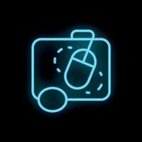 Neon suitcase icon representing working while traveling digital nomad lifestyle vector