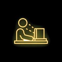 Man working at computer screen neon sign icon vector