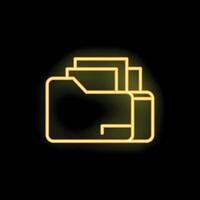 Neon folder icon glowing on dark background vector