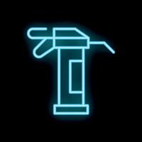 Neon icon of grease gun glowing against dark background vector