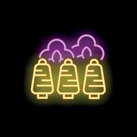 Neon sign representing a row of three sewn buttons under a cloud of smoke vector