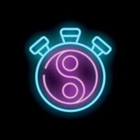 Neon stopwatch showing yin yang symbol inside on black background vector