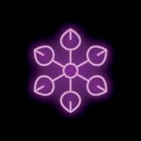 Neon pink snowflake icon glowing on dark background vector