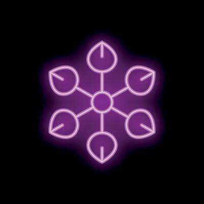 Neon pink snowflake icon glowing on dark background