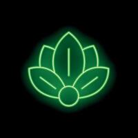 Green neon flower icon glowing on black background vector