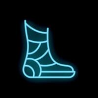 Blue neon icon of a compression sock for medical use vector