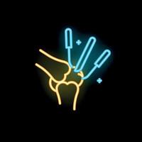 Neon style icon representing orthopedic surgery with bones and surgical instruments vector