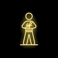 Neon sign of a person standing with a broken arm in a sling vector