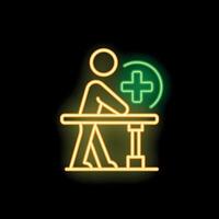 Patient recovering using parallel bars during rehabilitation process neon sign vector