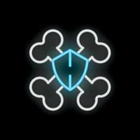 Neon bones and shield showing the concept of bone protection vector