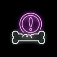 Neon style icon showing broken bone with warning sign vector