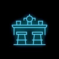 Neon sign showing table with glasses and stools for bar or restaurant vector