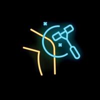 Neon icon of reflex hammer tapping on knee joint vector