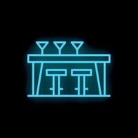 Neon sign representing bar table with stools and cocktail glasses on top vector