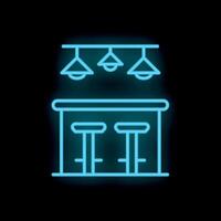 Neon sign depicting bar counter with stools and hanging lamps vector