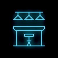 Neon bar counter with stools and hanging lamps icon illustration vector