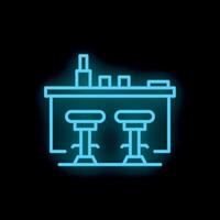 Neon sign depicting bar counter with stools and alcohol bottles on top vector