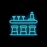 Neon sign depicting bar counter with stools and martini glasses on black background vector