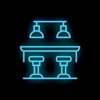 Neon bar counter with stools shining in the dark vector