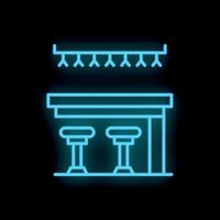 Neon bar counter with stools and hanger shining on black wall vector