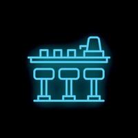 Neon sign depicting a bar counter with stools for customers to sit at vector