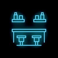 Neon bar counter with stools and shelves glowing on black wall background vector