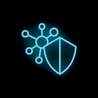Neon glowing shield protecting from virus cyberattack vector