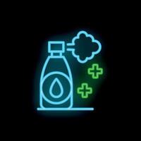 Neon spray bottle disinfecting and sanitizing with green crosses vector