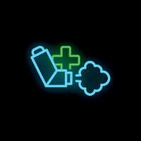 Neon asthma inhaler relieving respiratory problems vector