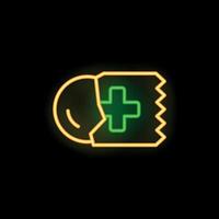 Neon sign representing medical bill with glowing cross symbol on black background vector