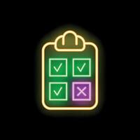Neon clipboard showing completing tasks with checkboxes and cross marks vector