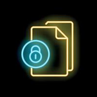 Neon icon of documents being secured with lock symbol vector