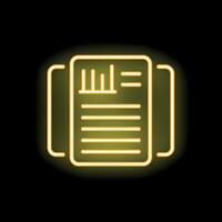 Neon icon representing a stack of paper documents glowing on black background vector