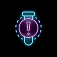 Neon warning sign with exclamation point blinking on black background vector