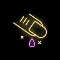 Neon icon of a finger bleeding with a drop of blood dripping vector