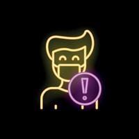 Neon style icon of man wearing protective mask and showing warning sign vector
