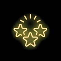 Neon icon of three stars shining brightly on black background vector